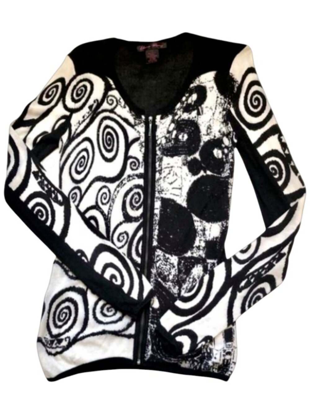 Elena Wang Canadian Designer Swirl Knit Zip Front Cardigan Jacket Small